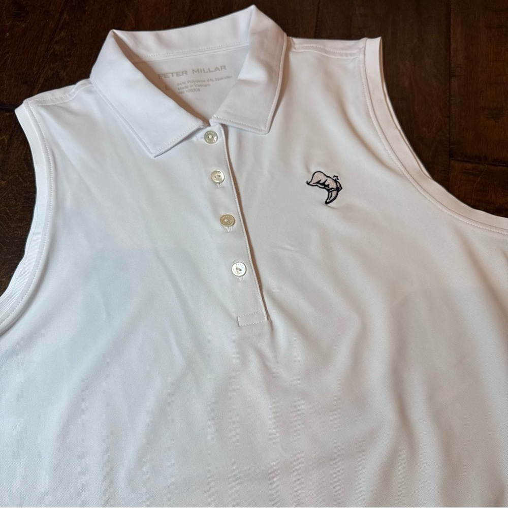Peter Millar Banded Sport Mesh Sleeveless Button Polo White size Large Golf
